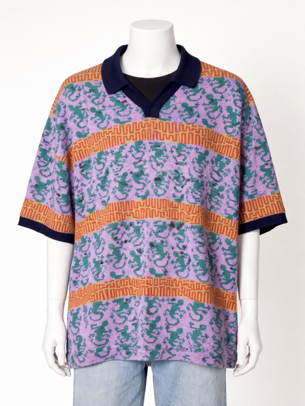 Pleasures Oversized Knit Polo XXL Abstract Graphic Cotton Knit Shirt